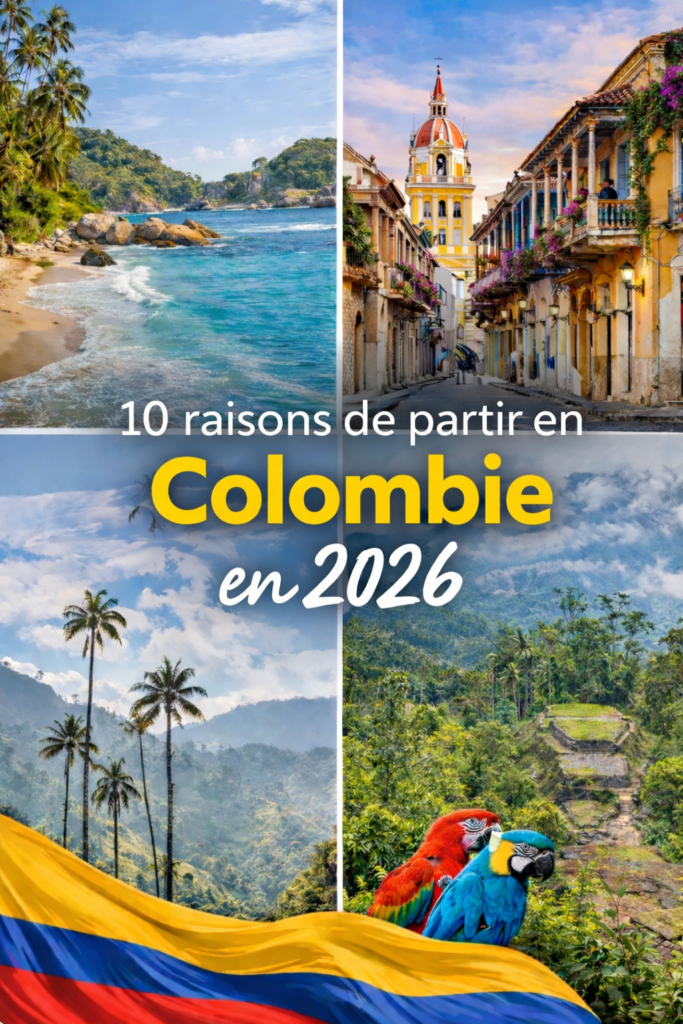 Illustration mettant en avant les paysages, la culture et la diversité de la Colombie pour voyager en 2026