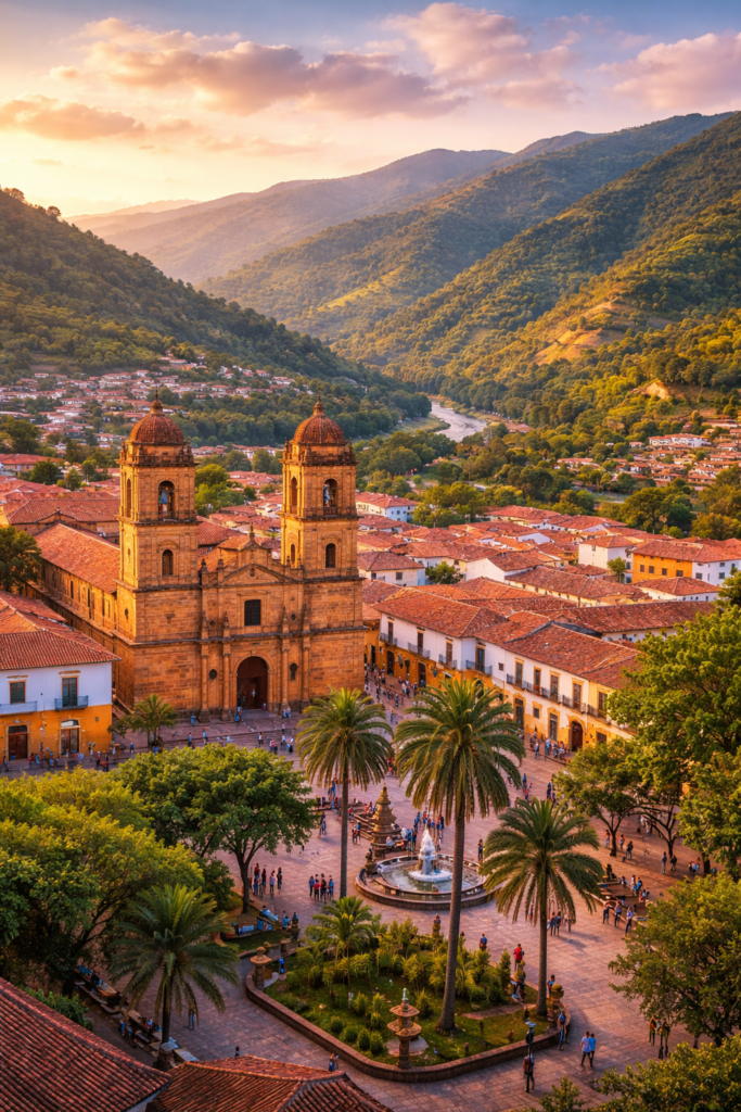 Illustration représentant les paysages naturels autour de San Gil, dans le département du Santander en Colombie