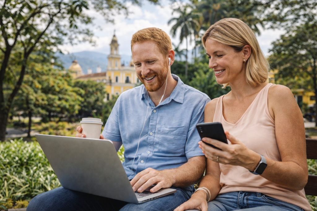 Couple de digital nomads expatriés à Bucaramanga, ville idéale pour vivre en Colombie