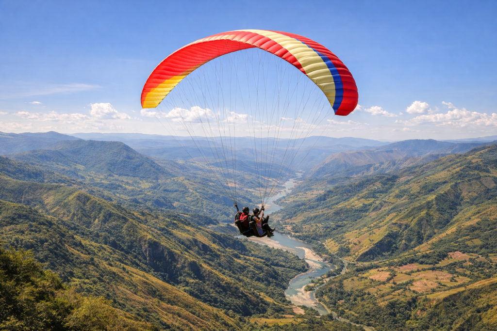 Parapente au-dessus de San Gil dans le Santander, une expérience incontournable en Colombie