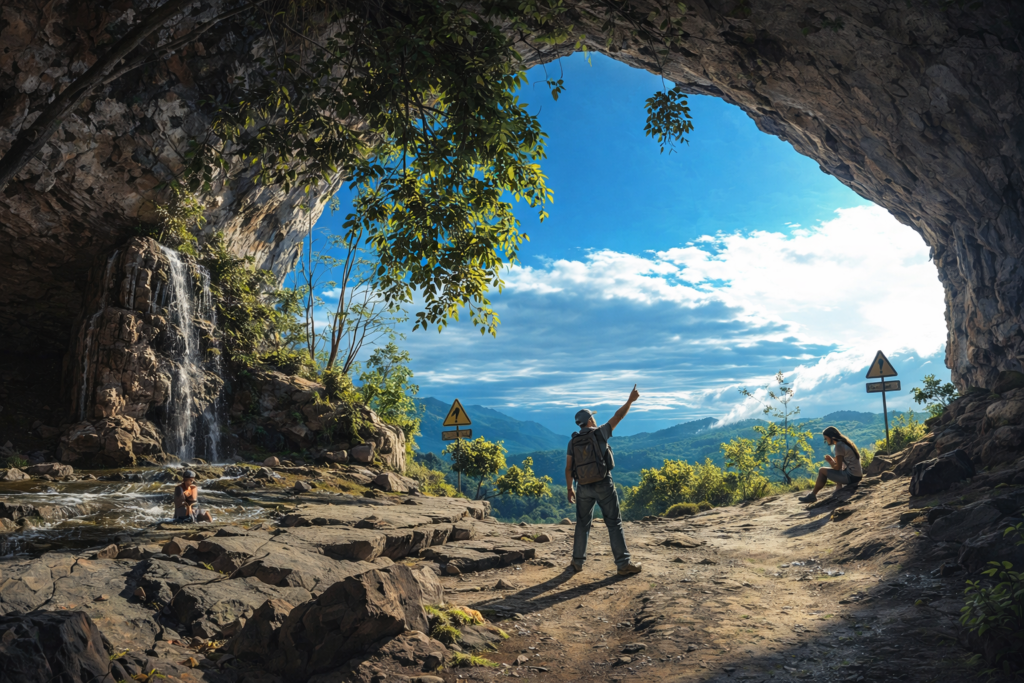 Intérieur de la grotte des Ventanas de Tisquizoque avec vue sur la vallée andine à Florián, Santander