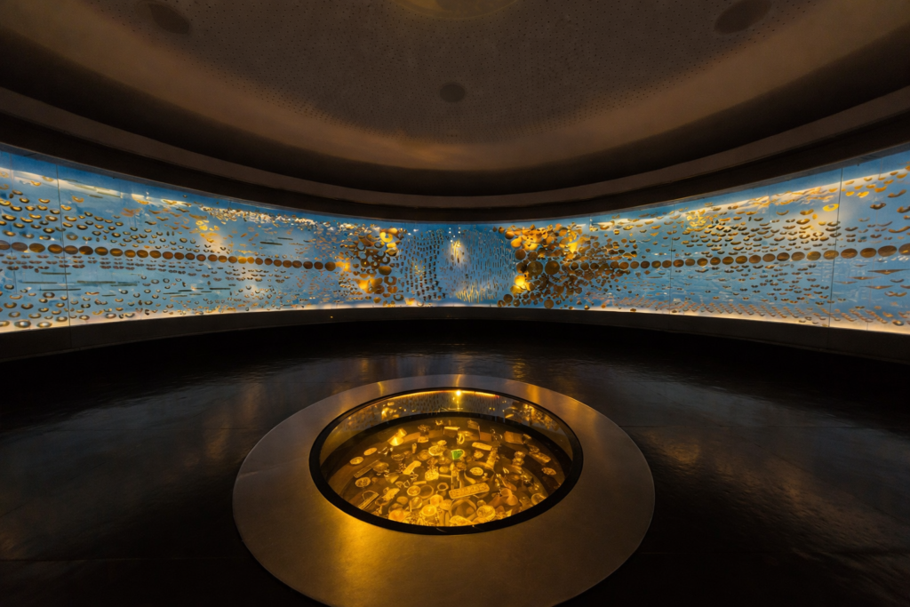 illustration réaliste des objets en or précolombiens exposés au musée de l'or de bogota en colombie