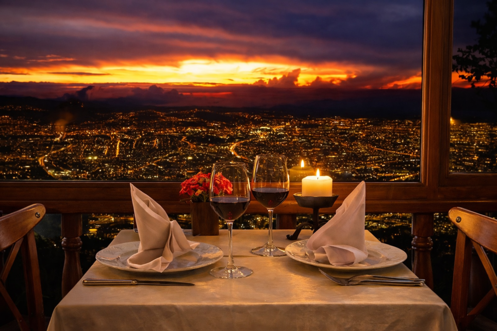 diner romantique au restaurant casa san isidro avec vue panoramique sur bogota depuis monserrate