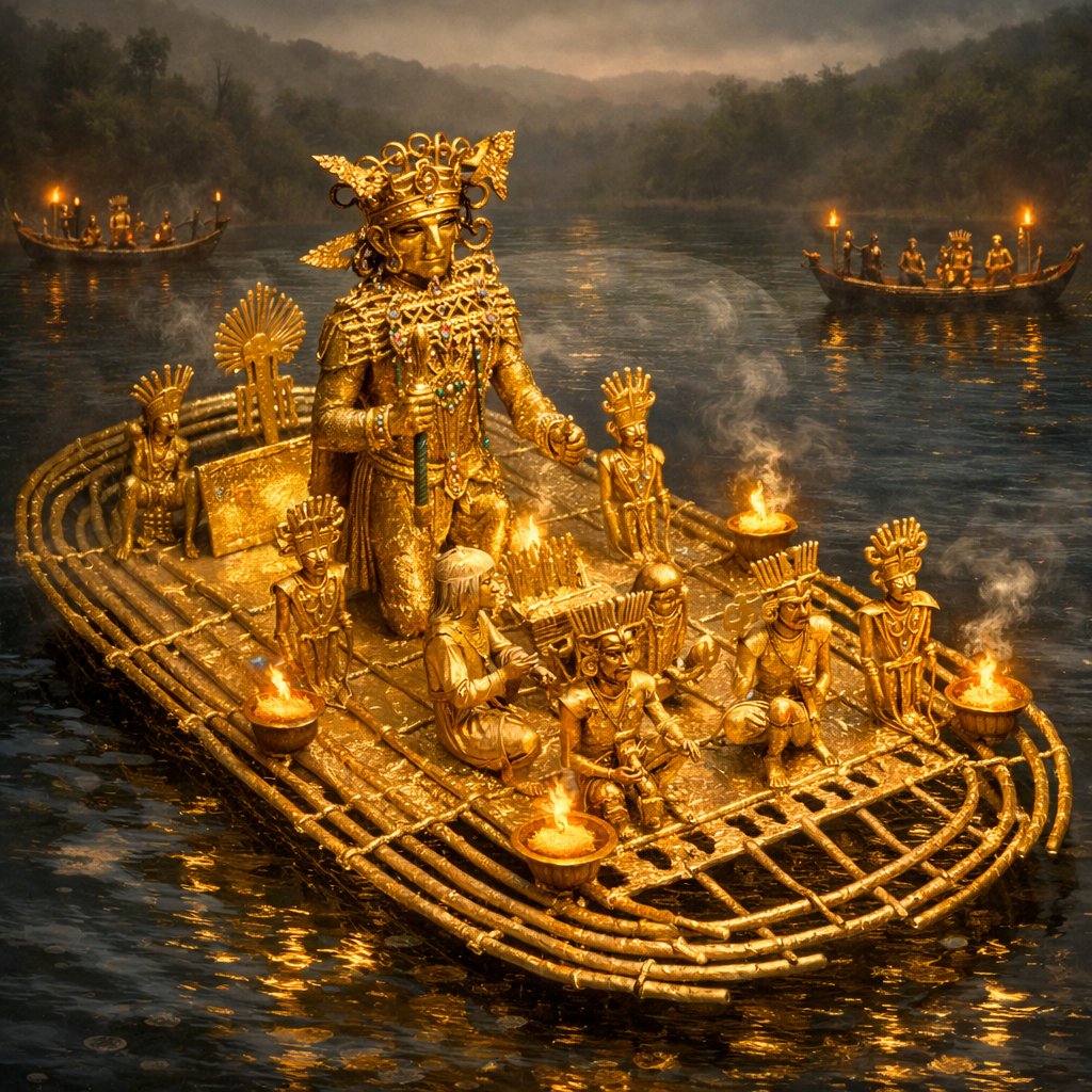 Balsa Muisca représentant le rituel d’El Dorado lié à la Laguna de Guatavita en Colombie