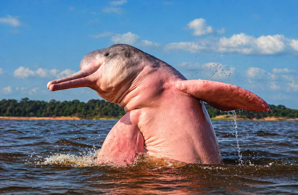 dauphin rose du rio guaviare sortant de l’eau dans la région de san jose del guaviare en colombie