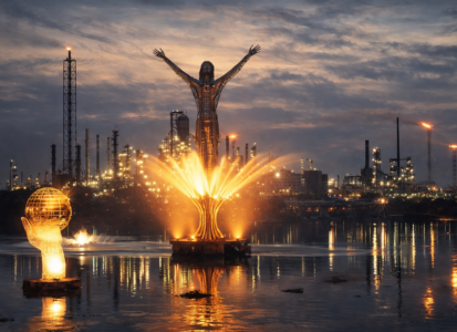 Barrancabermeja Colombie statue Cristo Petrolero raffinerie Ecopetrol nuit