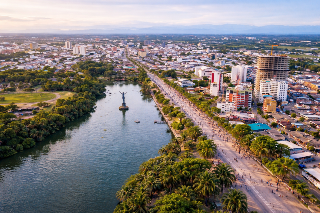 Malecón Barrancabermeja Colombie vue aérienne fleuve Magdalena