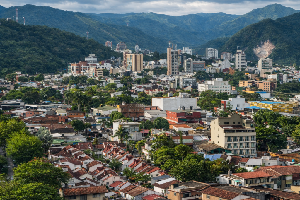 vue panoramique de villavicencio en colombie avec montagnes des andes et centre urbain entouré de verdure