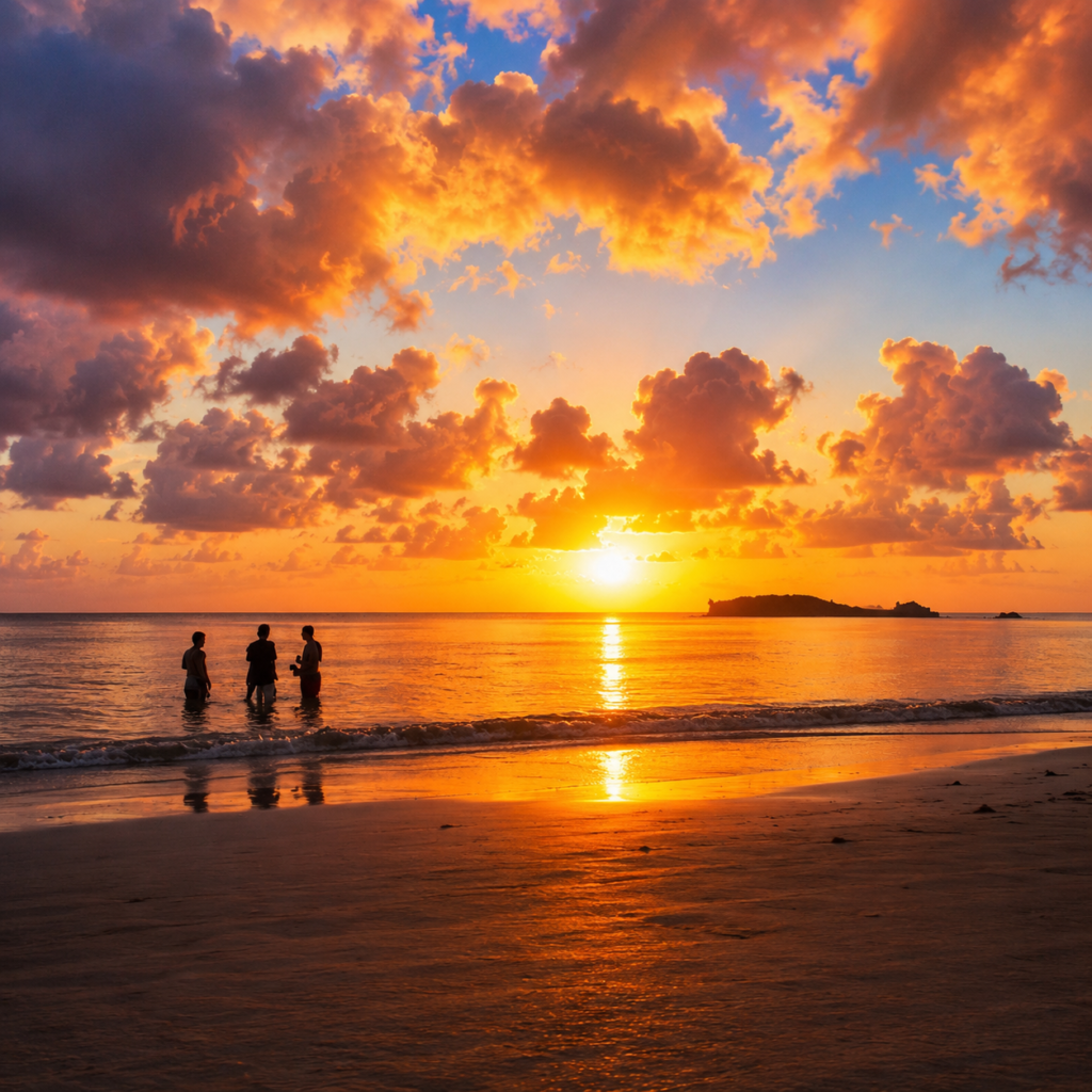 Coucher de soleil sur la plage de Providencia dans les Caraïbes colombiennes