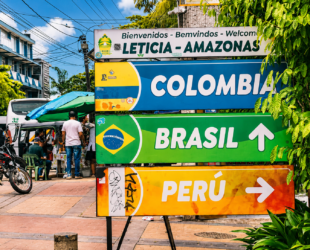 frontière entre la Colombie le brésil et le Pérou a Leticia en Amazonie